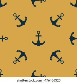 Anchors isolated on gold background. Vector illustration. Seamless pattern