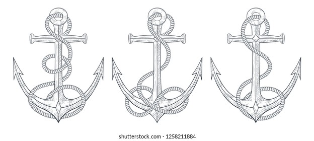 Anchors Rope Around Set Hand Drawn Stock Vector (Royalty Free ...