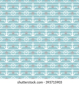 Anchors with Rudder background.Vector seamless pattern.

