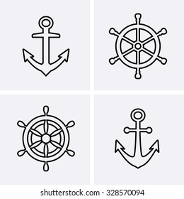 Anchors and Rudder Icons thin line style