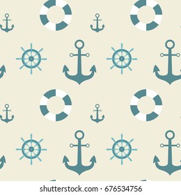 Anchors Seamless Pattern Marine Vintage Ornament Background Vector Illustration