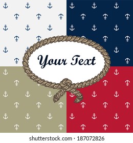 Anchors seamless pattern and rope frame. Four color set: grey, navy blue, red and beige.