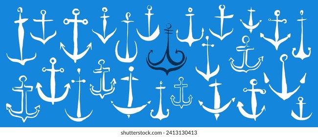 Anchors set hand painted with ink brush