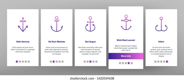 Anchors, Ship Equipment Vector Onboarding Mobile App Page Screen. Vessel Old Anchor, Sailing. Cruise, Marine Shipping And Transportation. Nautical, Maritime Illustration