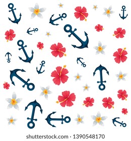 anchors ship and flowers pattern background