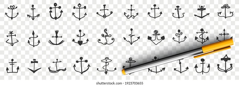 Anchors for ships doodle set