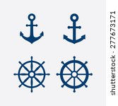 Anchors and steering wheel / ship wheel icons set - Nautical symbols. Vector illustration