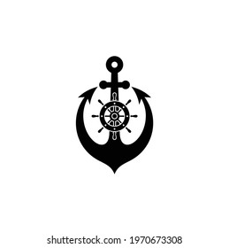 Anchors and Steering Wheel, Ship Wheel Icons Nautical Symbols Vector Illustration