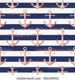 Anchors and striped vest seamless pattern. Retro marine background