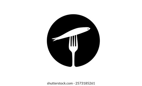 Anchovies on fork,fish on fork,  black isolated silhouette