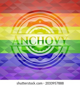 Anchovy emblem on mosaic background with the colors of the LGBT flag. 