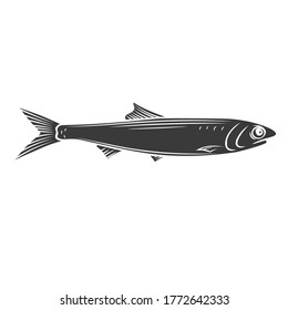Anchovy fish glyph icon. Badge fish for design seafood packaging and market. Vector illustration.