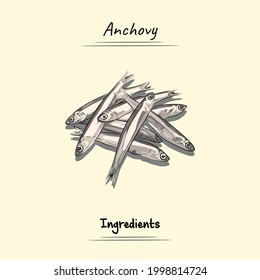 Anchovy Fish Illustration Sketch And Vector Style. Good to use for restaurant menu, Food recipe book and food ingredients content.