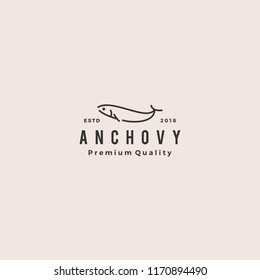 anchovy fish logo hipster vintage retro label emblem packaging vector icon seafood illustration