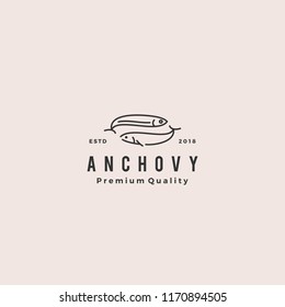 anchovy fish logo hipster vintage retro label emblem packaging vector icon seafood illustration