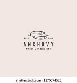 anchovy fish logo hipster vintage retro label emblem packaging vector icon seafood illustration