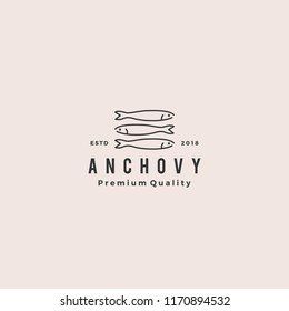 anchovy fish logo hipster vintage retro label emblem packaging vector icon seafood illustration