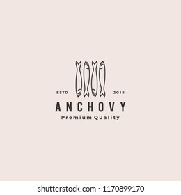 anchovy fish logo hipster vintage retro label emblem packaging vector icon seafood illustration