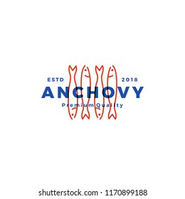 anchovy fish logo hipster vintage retro label emblem packaging vector icon seafood illustration