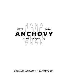 anchovy fish logo hipster vintage retro label emblem packaging vector icon seafood illustration
