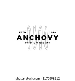 anchovy fish logo hipster vintage retro label emblem packaging vector icon seafood illustration