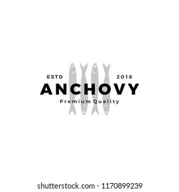 anchovy fish logo hipster vintage retro label emblem packaging vector icon seafood illustration