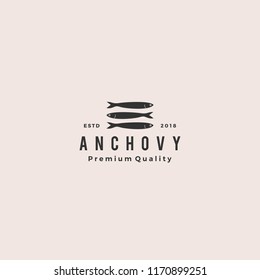 anchovy fish logo hipster vintage retro label emblem packaging vector icon seafood illustration