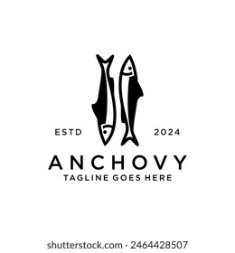 anchovy fish logo hipster vintage retro label emblem packaging vector icon seafood illustration. Anchovy small forage fish isolated icon