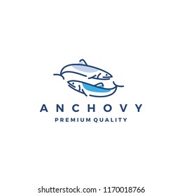 anchovy fish logo vector icon seafood illustration