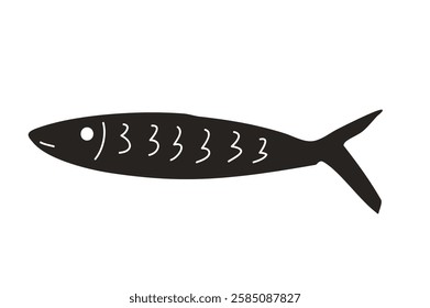 Anchovy fish. Sardine textured element. Salmon silhouettes. Undersea animal. Vector hand drawn cutout collage illustration isolated on white background.