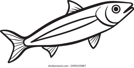 Anchovy fish silhouette isolated on white, animal anchovy natural logo vector icon silhouette