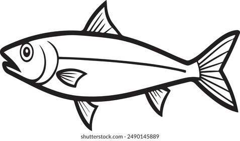 Anchovy fish silhouette isolated on white, animal anchovy natural logo vector icon silhouette