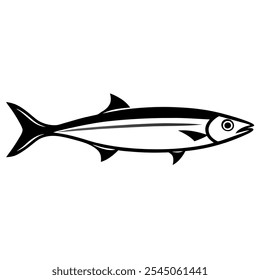 Uma silhueta de peixe anchovy isolado em branco, anchovy animal logotipo natural ícone do vetor silhueta com fundo branco.