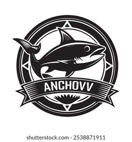 Estilo de vetor de silhueta de ícone de logotipo de anchova