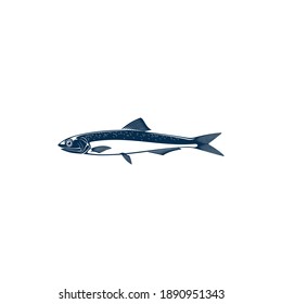 Anchovy small forage fish  isolated icon. Vector shoaling fish used as food and bait. European anchovy, Engraulis encrasicolus, Anchoa, Anchoviella, Engraulis or Stolephorus, Thryssa