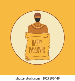 anciant parchment haggadah. egyptian Pharaoh vector during coronavirus. bible history cartoon. Moses with medical face mask. happy passover greeting card corona concept art. Jewish holiday flat design