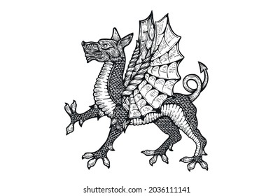 Ancien Dragon - hand drawn - Vector illustration Out line