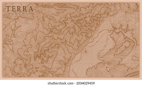 Alte abstrakte Landkarte. Generierte konzeptionelle Vektorgrafik der Fantasielandschaft.