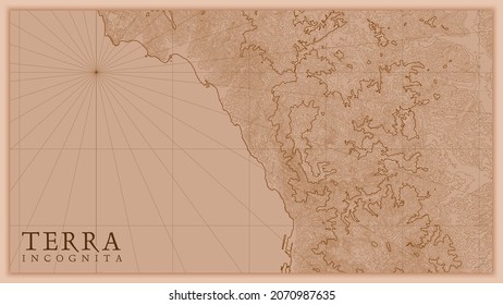 Antiguo mapa abstracto de relieve terrestre. Mapa de elevación de vector conceptual generado de paisaje de fantasía.