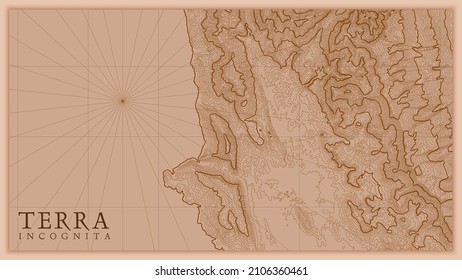 Ancient abstract earth relief old map. Generated conceptual vector elevation map of fantasy landscape.