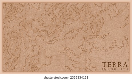 Ancient abstract earth relief old map. Generated conceptual vector elevation map of fantasy landscape.