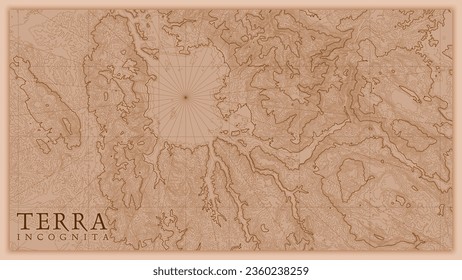 Ancient abstract earth relief old map. Generated conceptual vector elevation map of fantasy landscape.