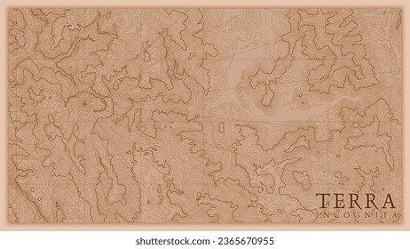 Ancient abstract earth relief old map. Generated conceptual vector elevation map of fantasy landscape.