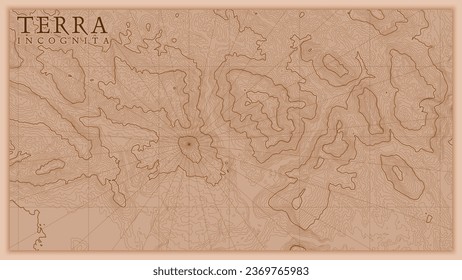 Ancient abstract earth relief old map. Generated conceptual vector elevation map of fantasy landscape.