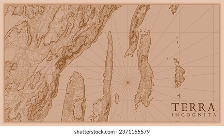 Ancient abstract earth relief old map. Generated conceptual vector elevation map of fantasy landscape.