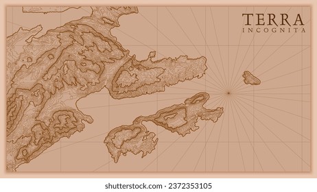 Ancient abstract earth relief old map. Generated conceptual vector elevation map of fantasy landscape.