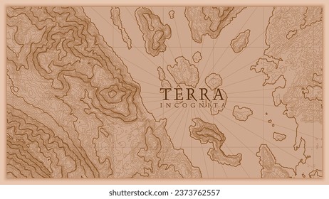 Antiguo mapa abstracto de relieve terrestre. Mapa de elevación de vector conceptual generado de paisaje de fantasía.