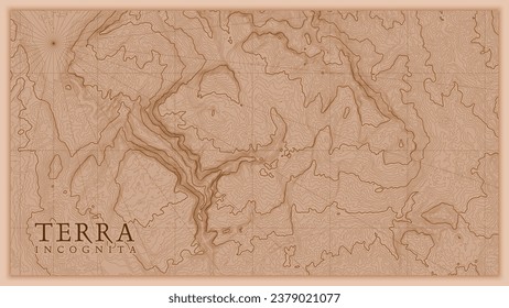 Alte abstrakte Landkarte. Generierte konzeptionelle Vektorgrafik der Fantasielandschaft.