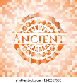 Ancient abstract orange mosaic emblem with background