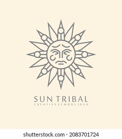 The ancient alchemist mystical sun symbol design. Medieval tribal logo idea. Line art sun icon.